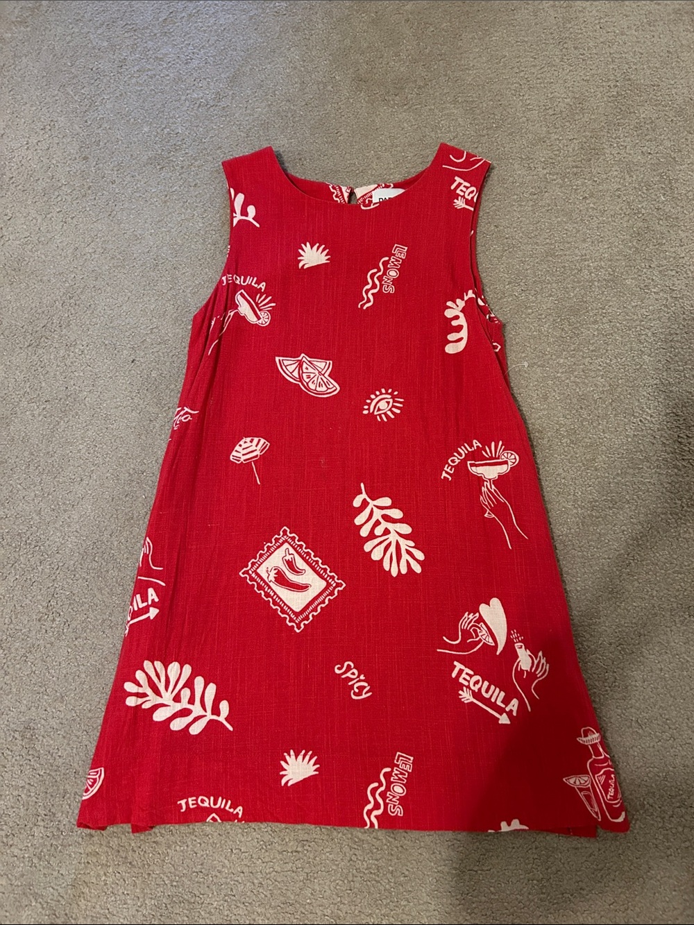 Red Spicy Tequila Linen Mini Dress Size Small
